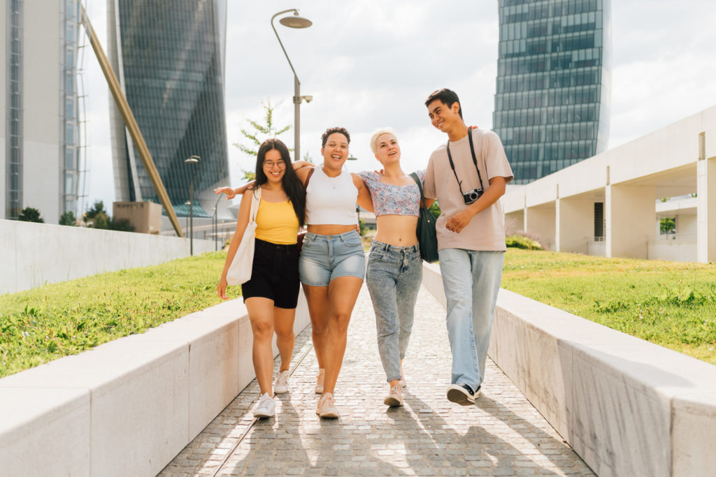 group of people walking outdoors